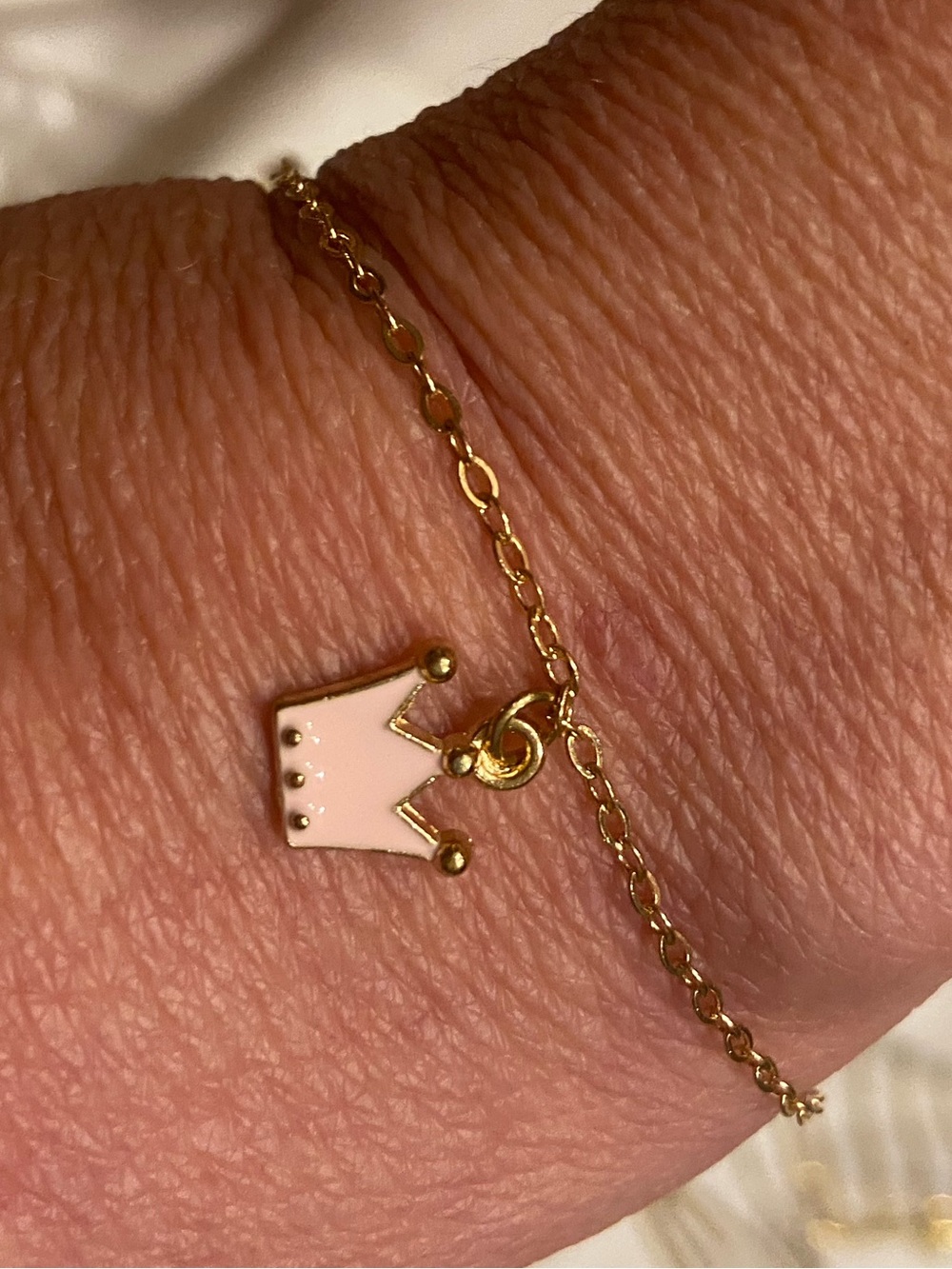 Gold Chain Bracelet or Anklet with Pink Crown Charm